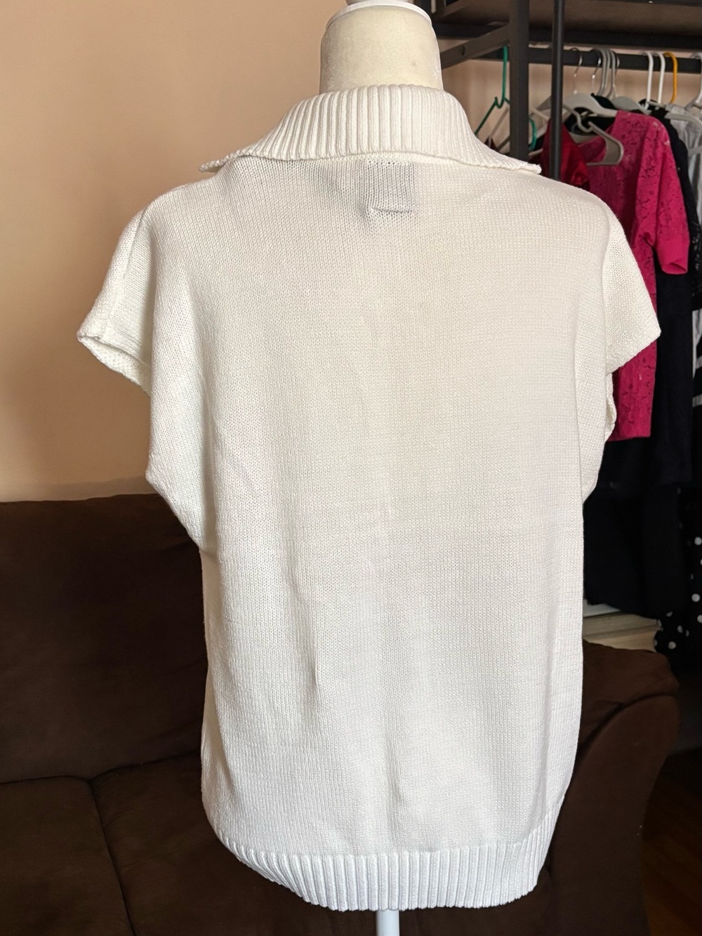 Rain + Rose Floral Graphic Knit Collared Vest Top Sweater V-Neck White XL - Picture 6 of 7